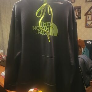 The North Face Men's Black and Neon Green Hoodie